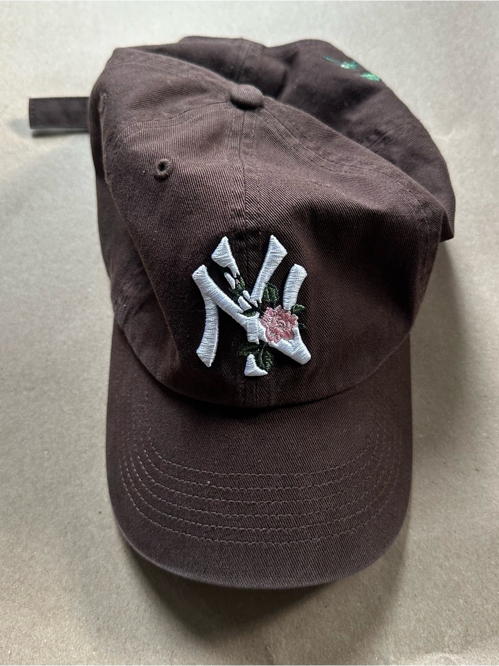 Embroidered NY Floral Baseball Cap - Dark Brown